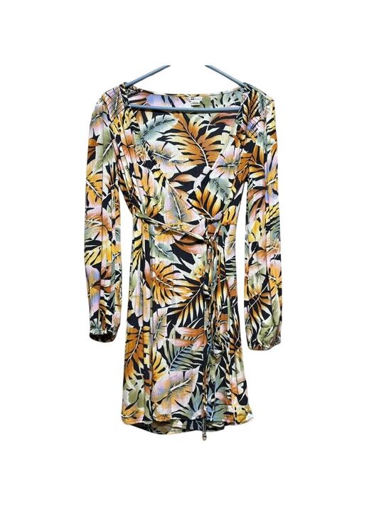 Billabong Dresses & Skirts - Billabong Tropical Palm Leaf Wrap Mini Dress Size Small Long Sleeve Tie Front